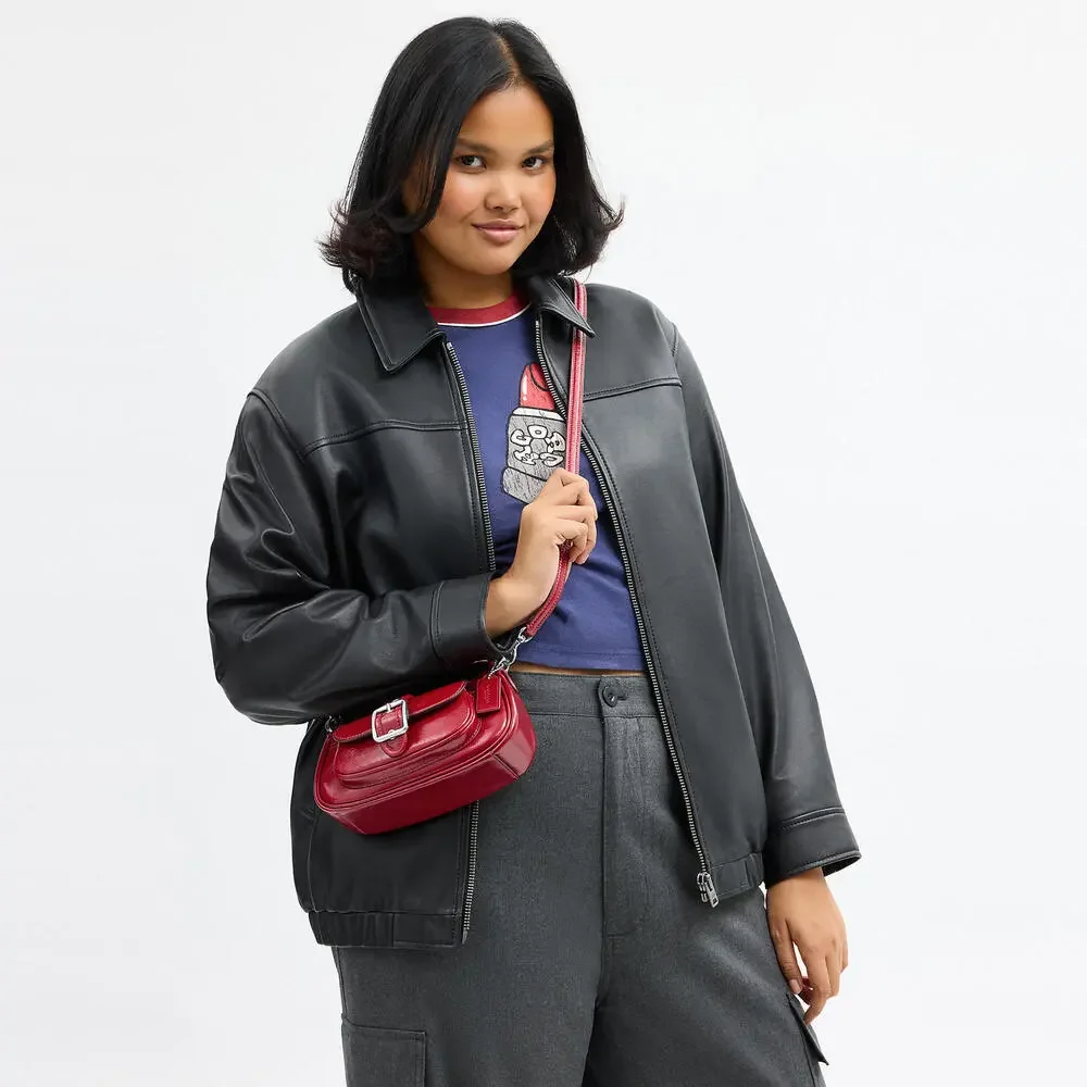 ♥️Coach NWT Red Crinkle Cut Leather Ashton Mini Shoulder Bag withSilver Hardware - Picture 3 of 9